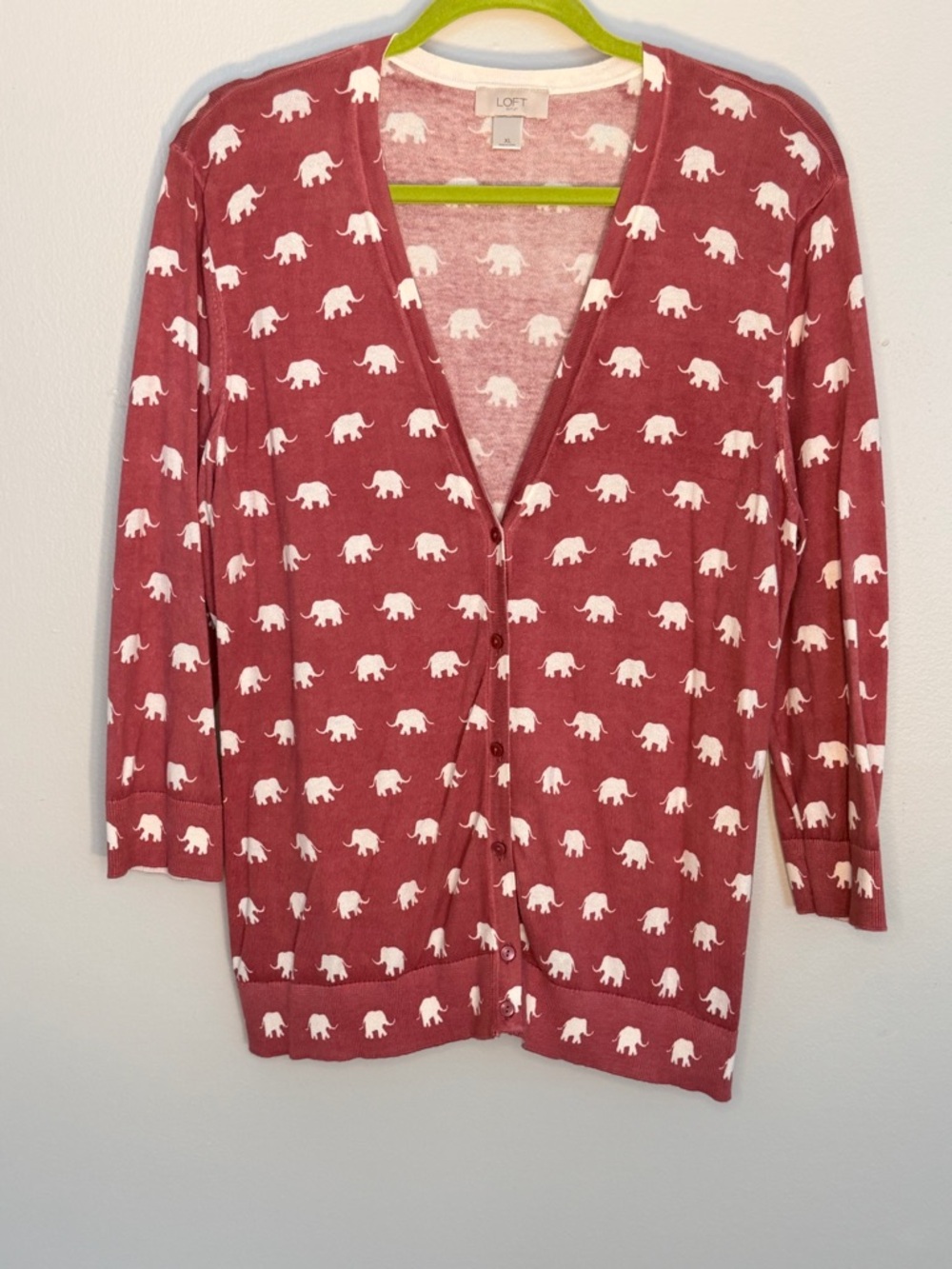 LOFT Dusty Rose Elephant Print Cardigan